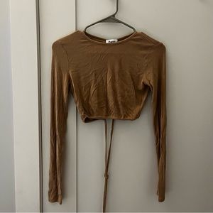 Princess Polly Long Sleeve Cropped Beige Open Back Top with Cross Ties
